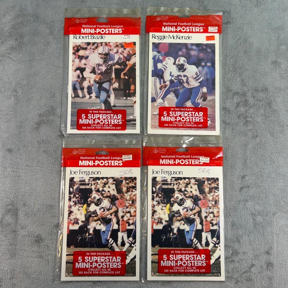 Vintage NFL Superstar Mini-Posters 4 Pack Lot Robert Brazile Joe Ferguson Sealed